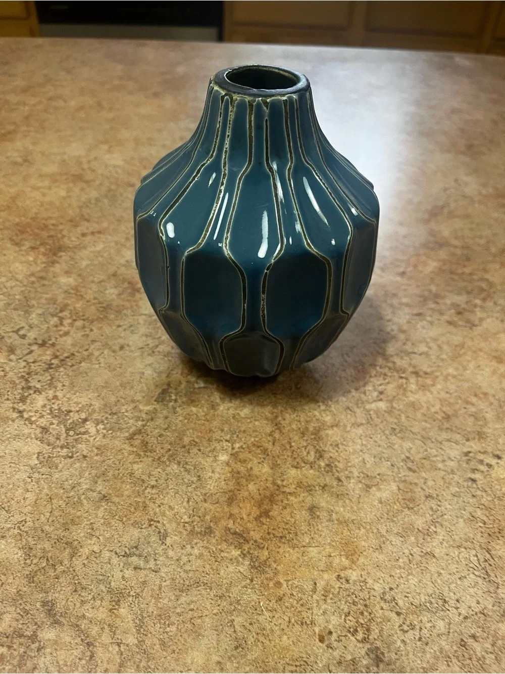Ceramic Decorative Teal Vase with Textured Ribbing